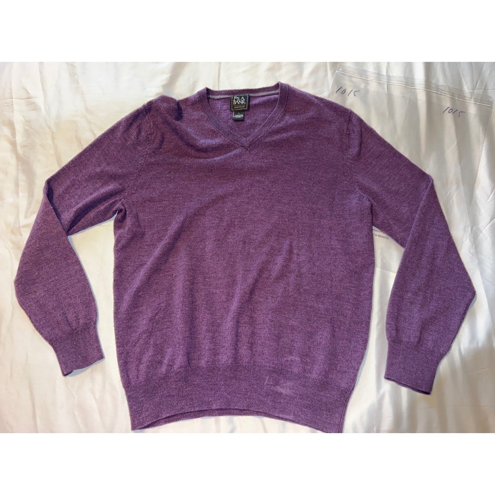 Jos. A. Bank Traveler Mens Purple Merino Wool V-Neck Sweater Large